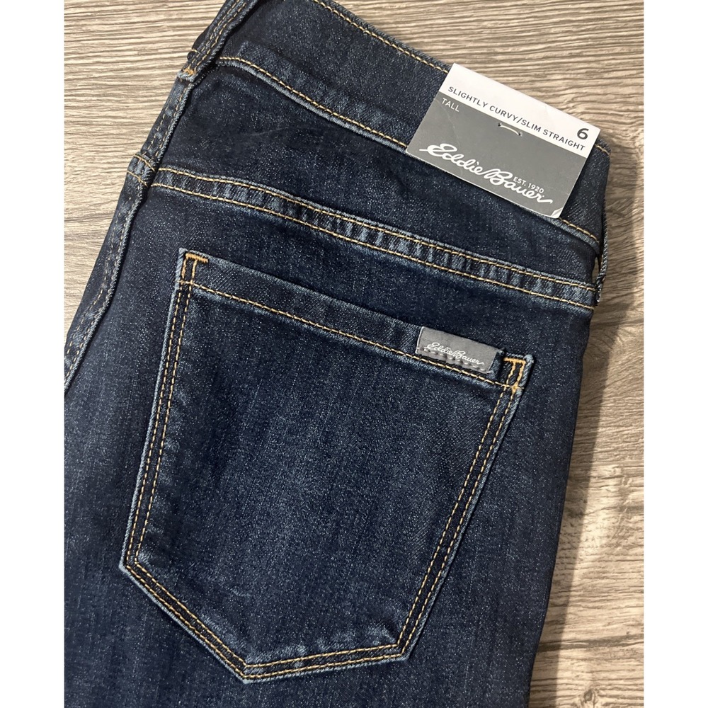 Eddie Bauer Slightly Curvy Slim Straight Dark Wash Blue Jeans Sz 6 Tall (30x34)